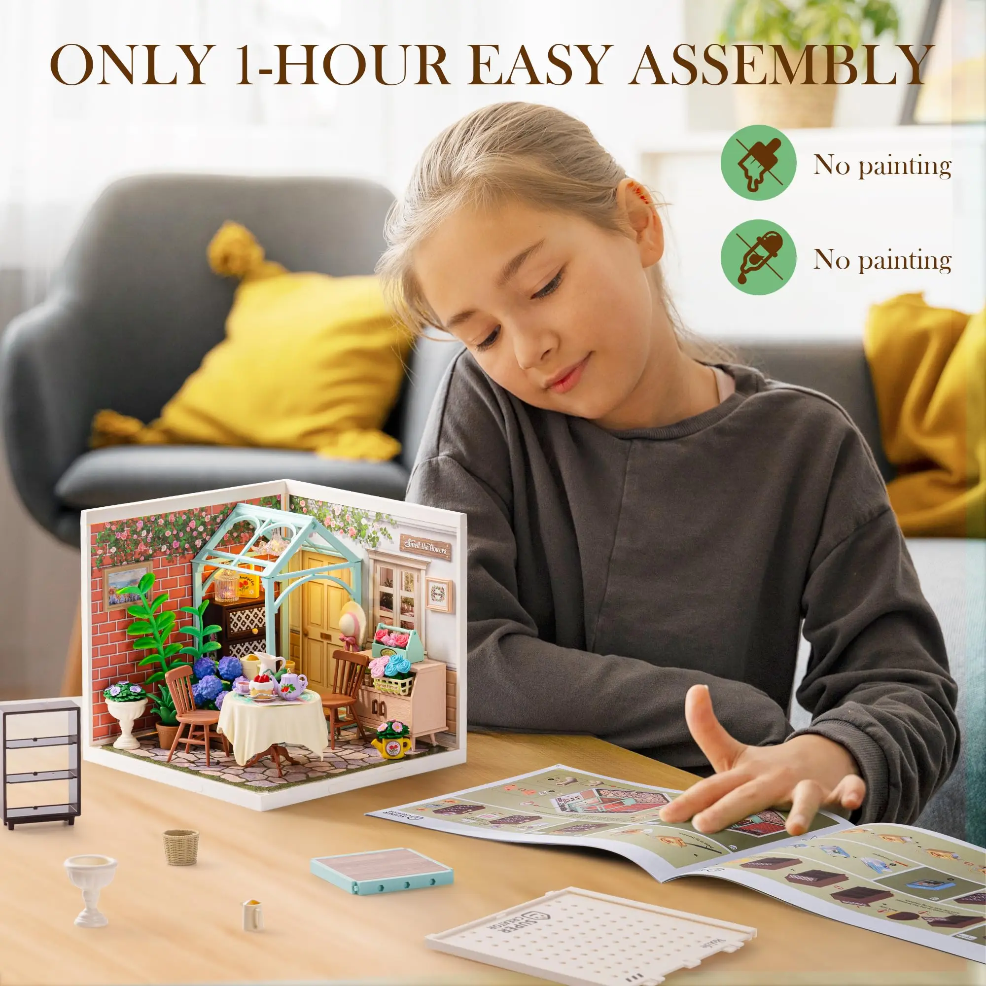 ROBOTIME Kit de casa en miniatura DIY, kit de artesanía de construcción de modelo de casa de muñecas, regalos creativos de cumpleaños para adultos y niños