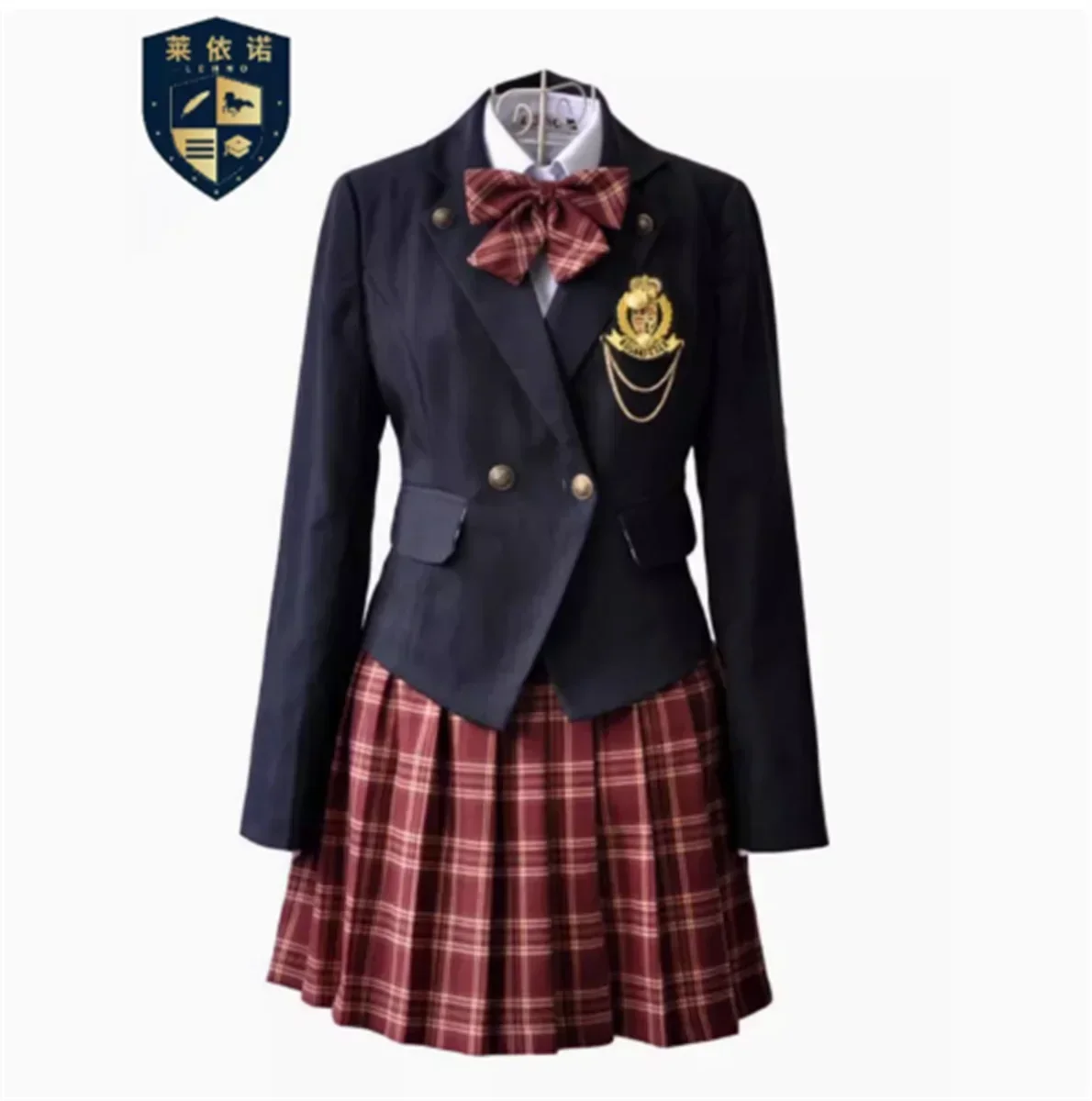 Nieuwe Lente Middelbare School Uniform Jk Meisjes Inclusief Jasje Shirt Rok Badge Stropdas