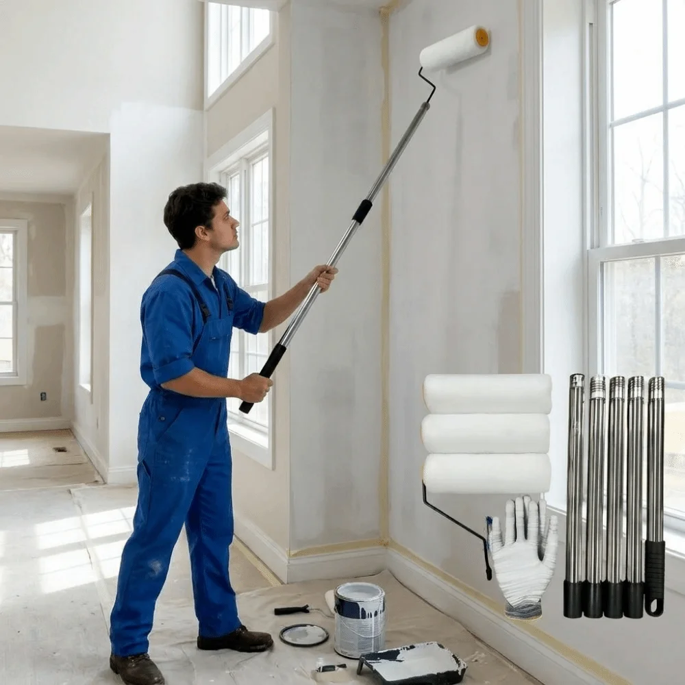 170/205/240cm Paint Roller Extension Pole Detachable Tapered Adapter Paint Roller Comfortable Handle Stainless Steel