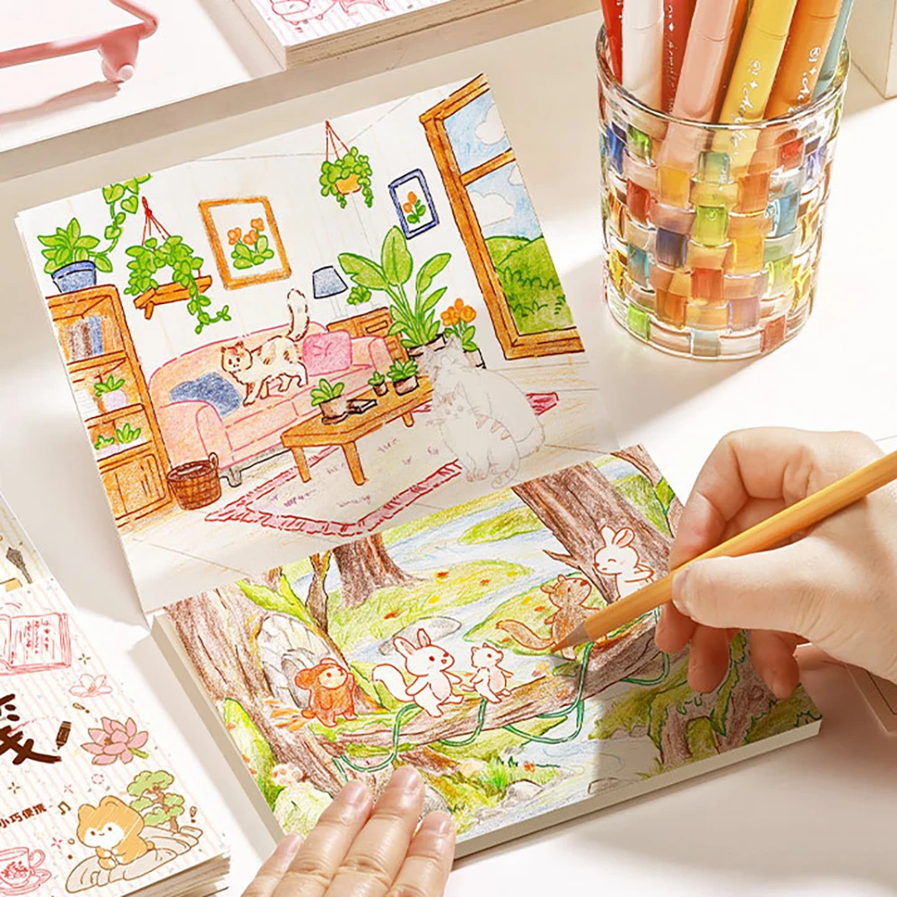 

2 pcs/set of line drawing and coloring copy books, student decompression drawing books, suitable for colored lead markers, etc
