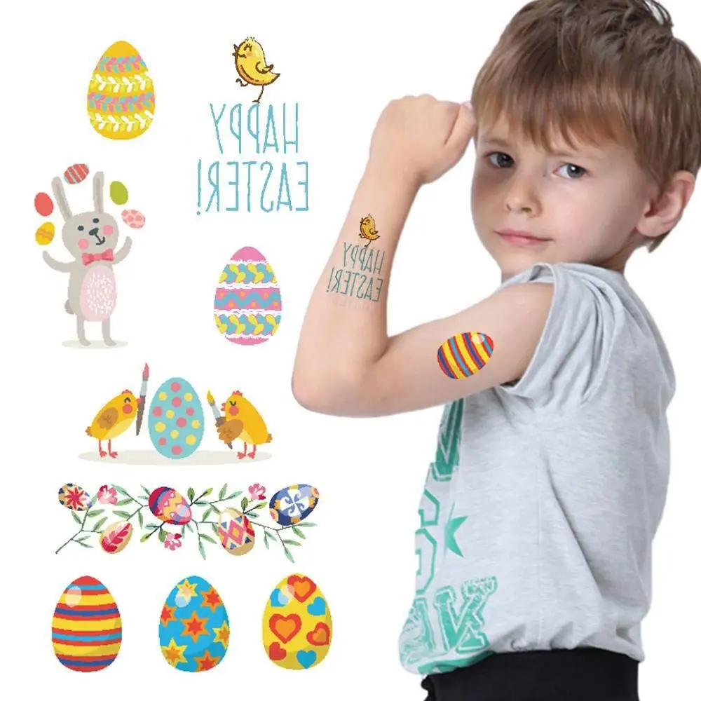 10 Sheets Easter Temporary Tattoos for Kids Easter Bunny Egg Chick Baskets Cute Tattoo Sticker Face Body Fake Tattoos Decoration