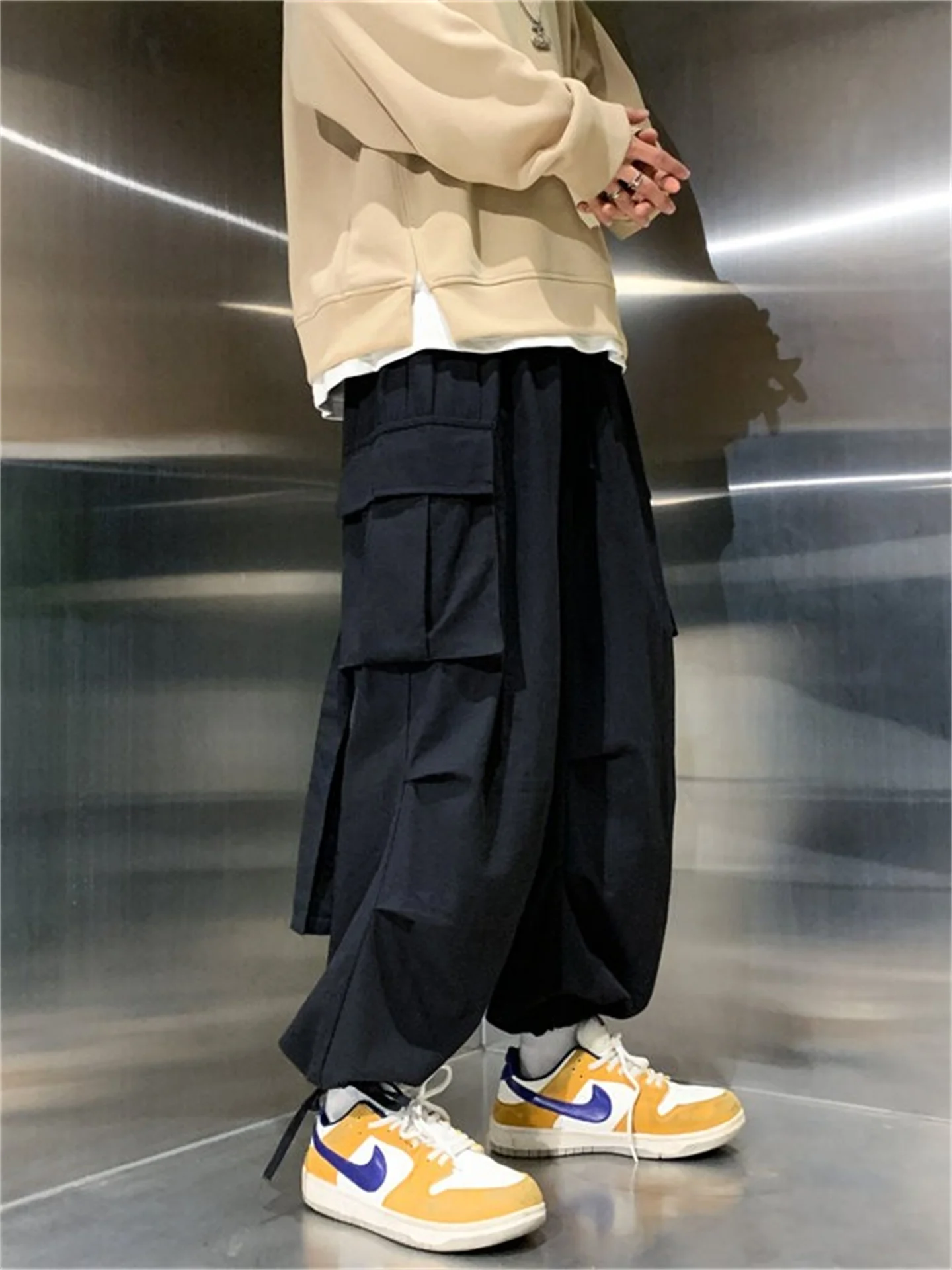 

Мужские повседневные брюки-шаровары из чистого хлопка, свободного кроя, в стиле милитари, рабочие брюки, уличные брюки в стиле High Street, свободные брюки для отдыха