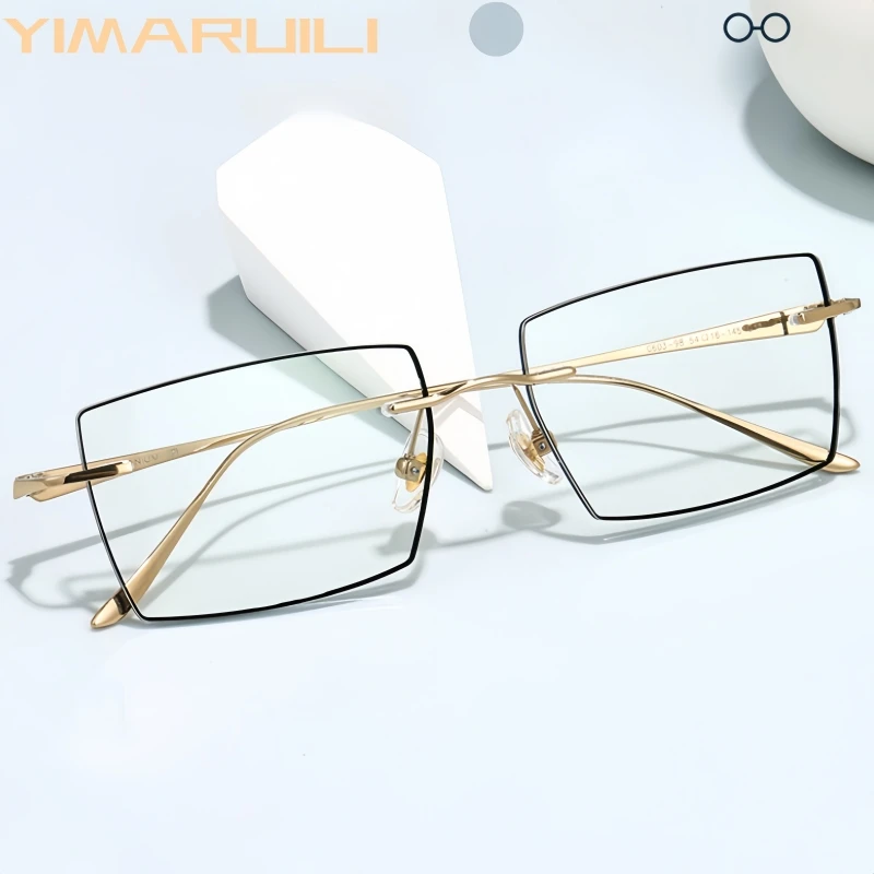 

YIMARUILI New Men's Rimless Black-rimmed Glasses Ultra-light Pure Titanium Retro Square Optical Prescription Eyeglasses Frame