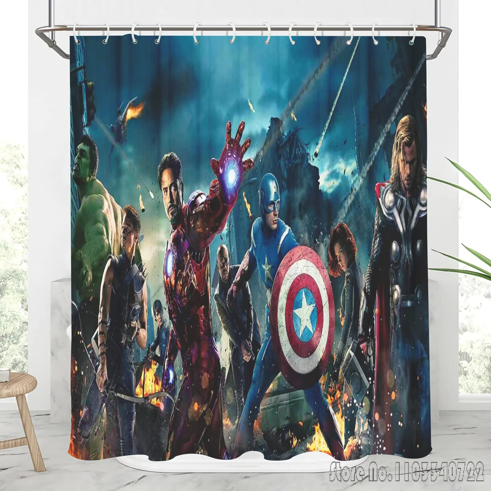 The Avengers Cartoon Disney Super Hero Shower Curtain 1pcs Waterproof Bath Screen Curtains with Hooks for Bathroom Decor