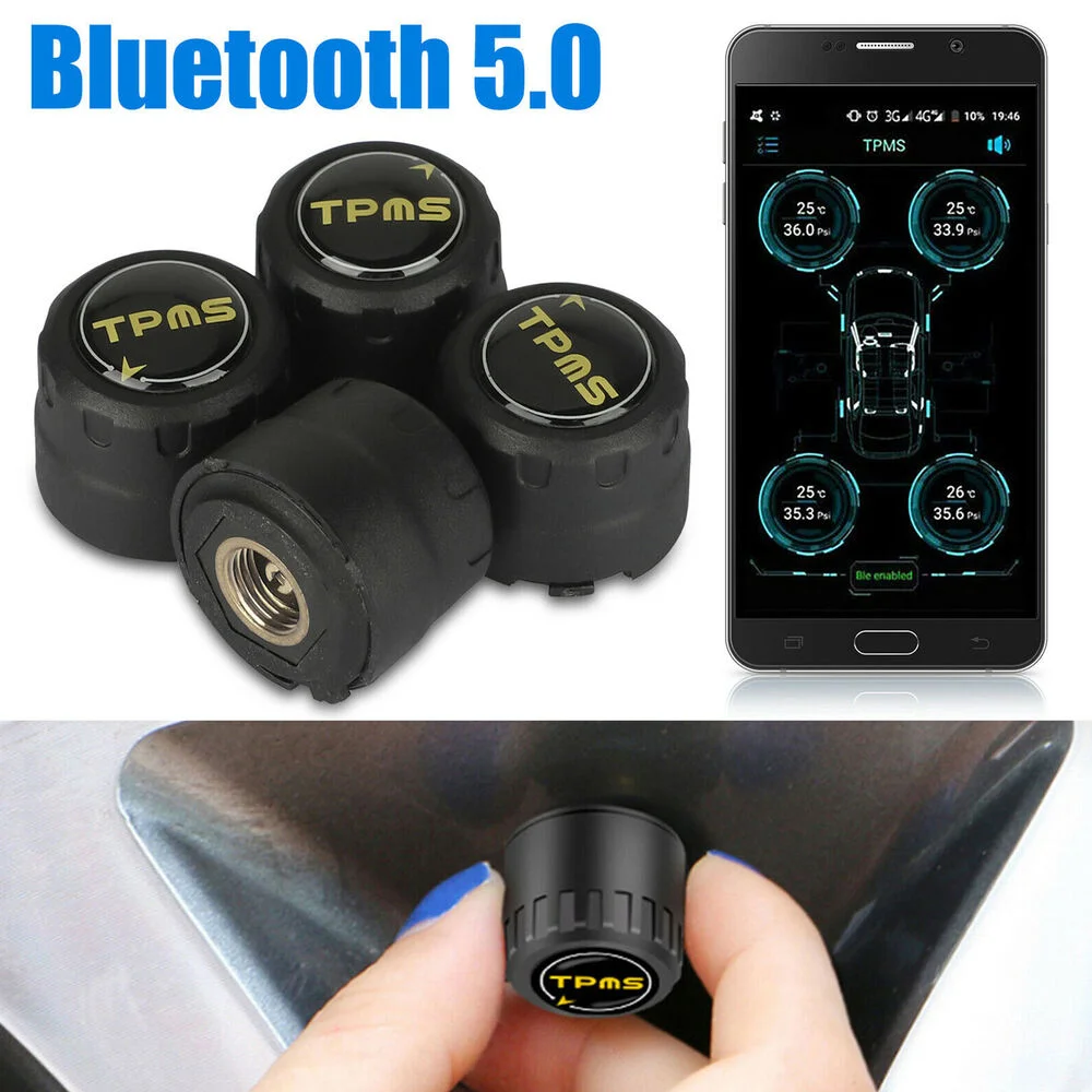 

TPMS Bluetooth 5.0 Universal External Tyre Pressure Sensor Support IOS Android Phone Tire Pressure Sensor Easy Install