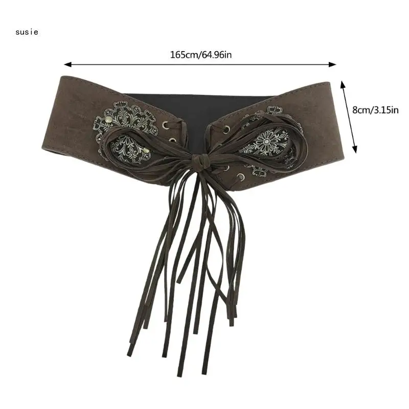 Zelfgeknoopte kwastjes korset riem elegante gesneden decors taille cincher voor jurk X7YA