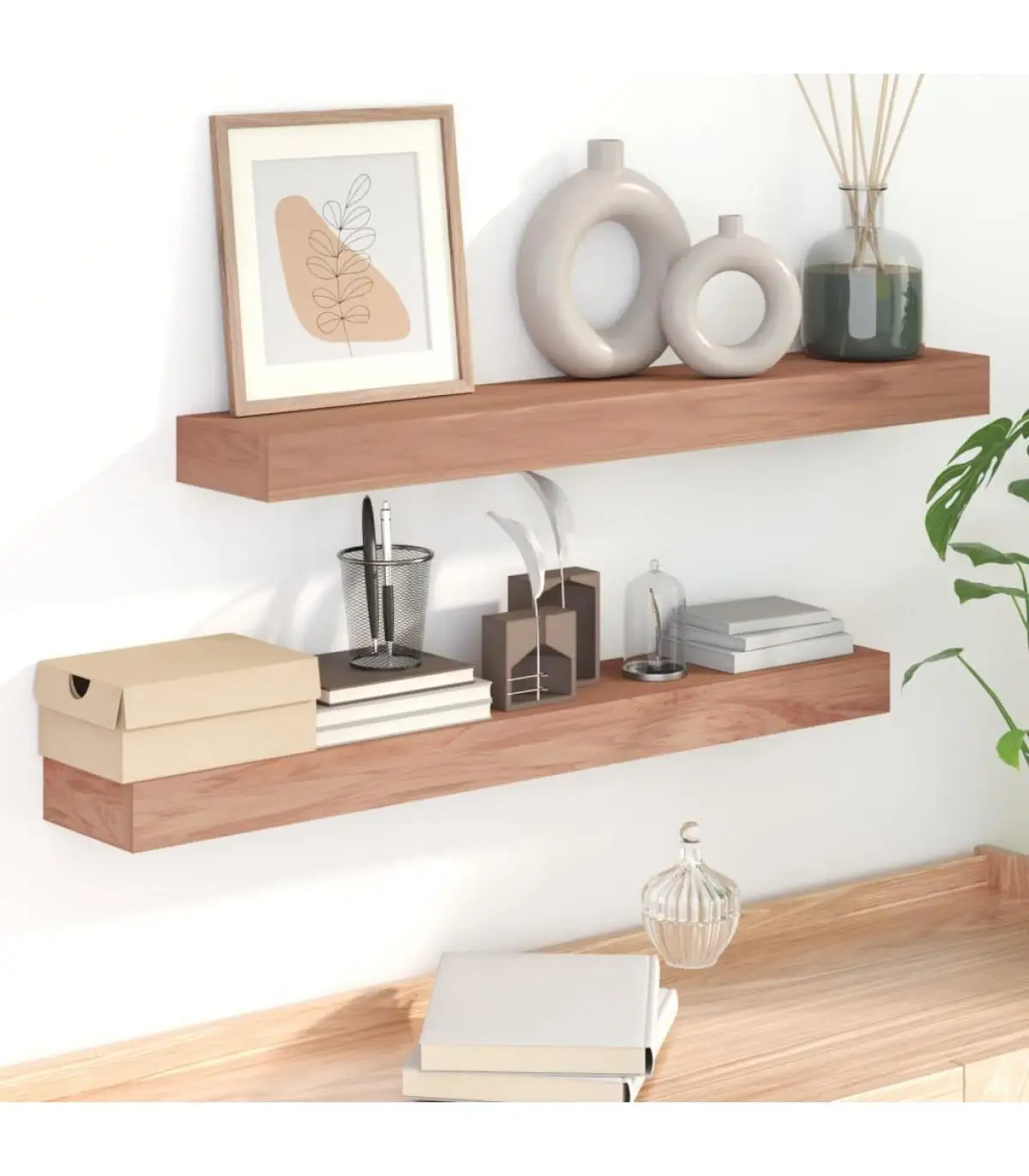 Shelves and shelves wall shelves 2 PCs solid teak wood 90x15x6 cm