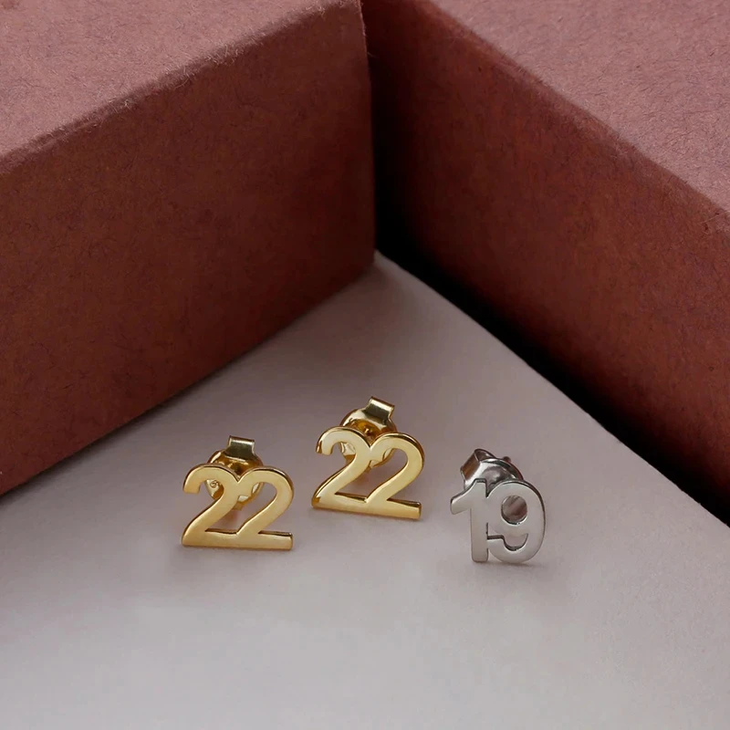 Custom Numbers Name Stainless Steel Stud Earrings Gold Plated Personalized Nameplate Earrings Fashion Jewelry Gift For Her