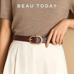 BEAUTODAY Belt Women Genuine Cow Leather Metal Oval Buckle Retro Simple Solid Ladies Jeans Dress Waistband Handmade 91012