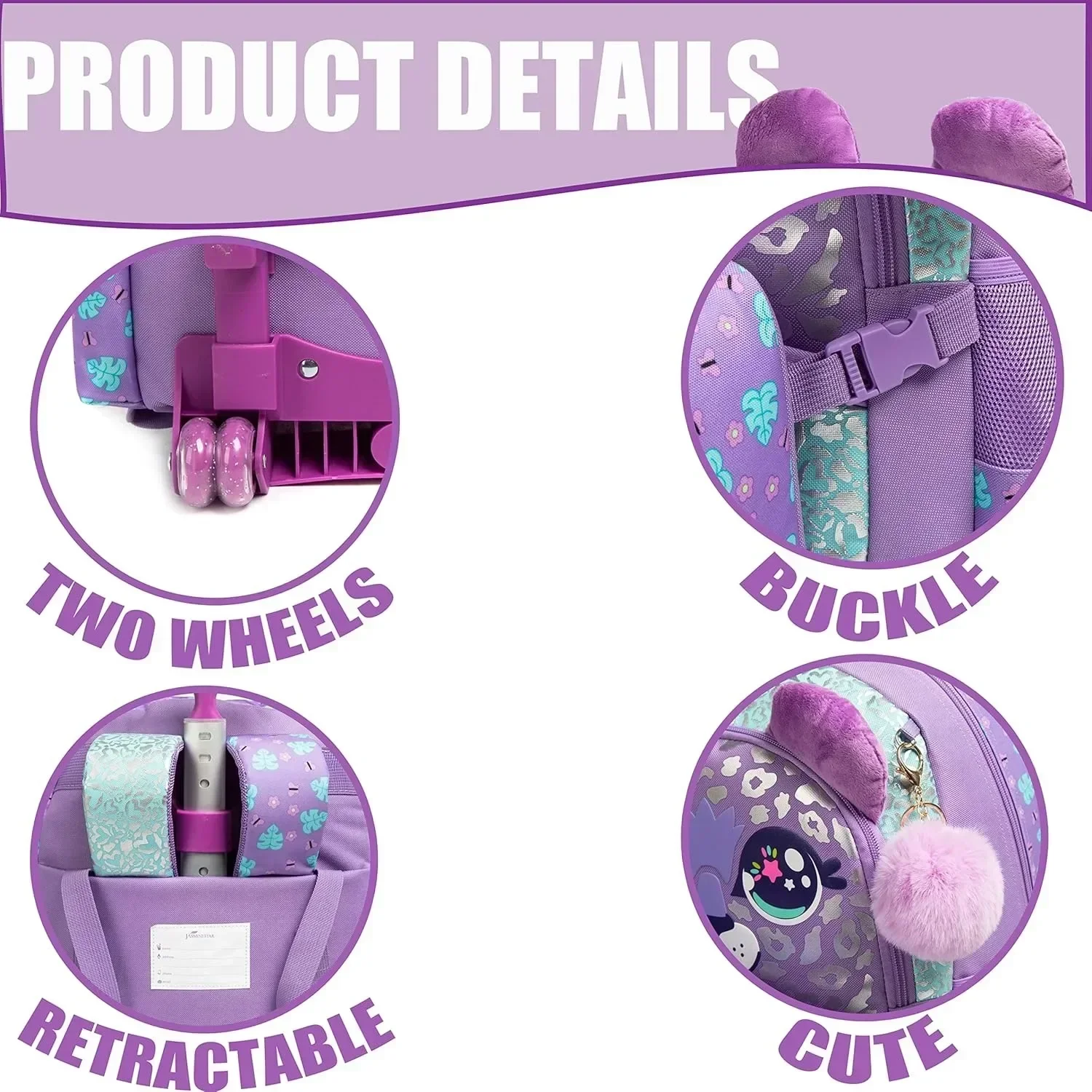 Factory Wholesale Trolley Rolling Backpack for Girls Kids Backpack with Wheels Backpack Students Bookbag with Roller