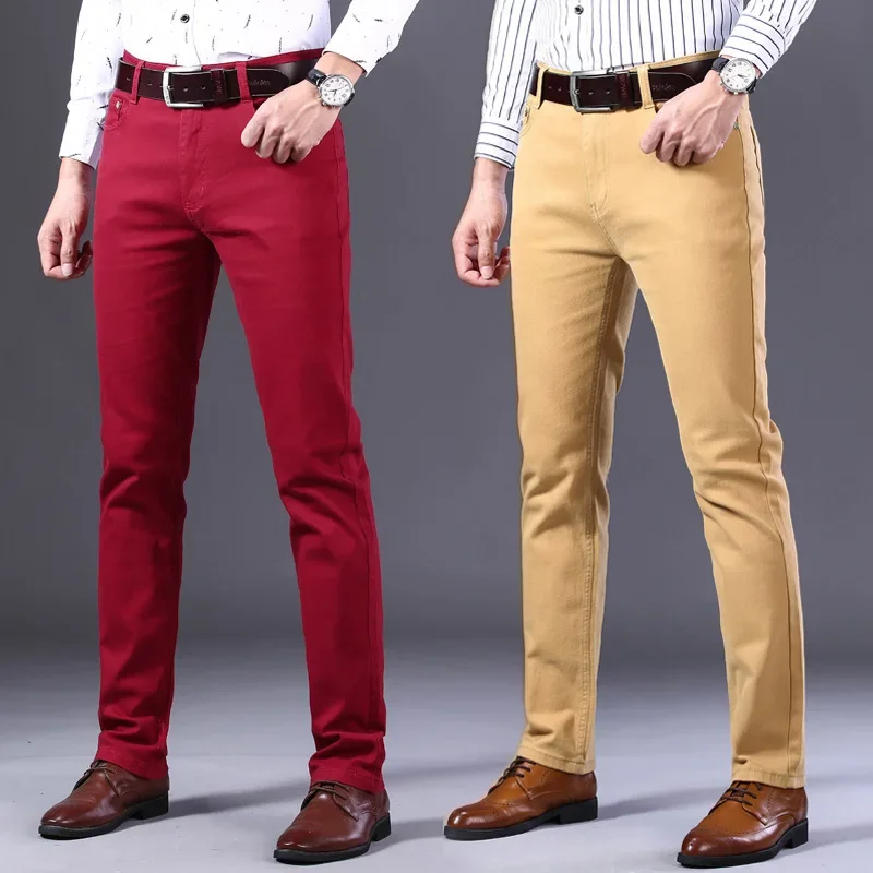 Spring autumn Men\'s White Stretch Regular Fit Jeans Classic Style Business Casual Cotton Slim Trousers Denim Pants Male Brand