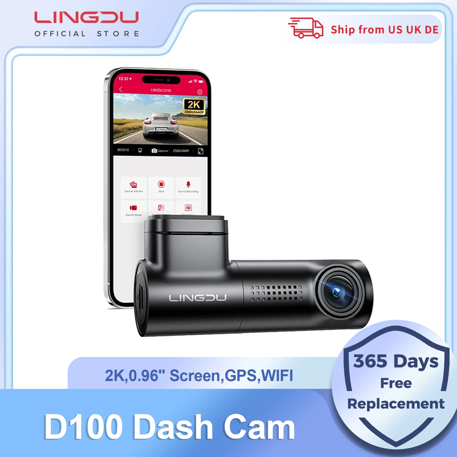 LINGDU Dash Cam D100 2K 1440P جهاز تسجيل فيديو رقمي للسيارات المدمج في نظام تحديد المواقع واي فاي التحكم الصوتي 24H شاشة ركن السيارة للرؤية الليلية داش كام للسيارات داش كام