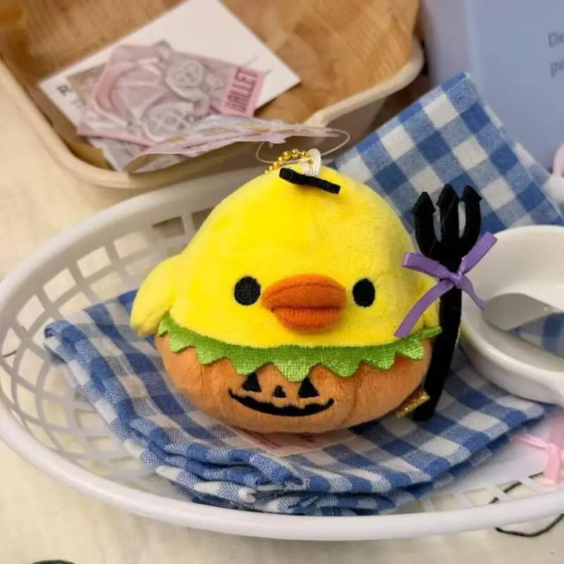 Kawaii Halloween Rilakkuma Kiiroitori jouets en peluche porte-clés créatif dessin animé citrouille chariot sac à dos pendentif amis cadeaux de vacances