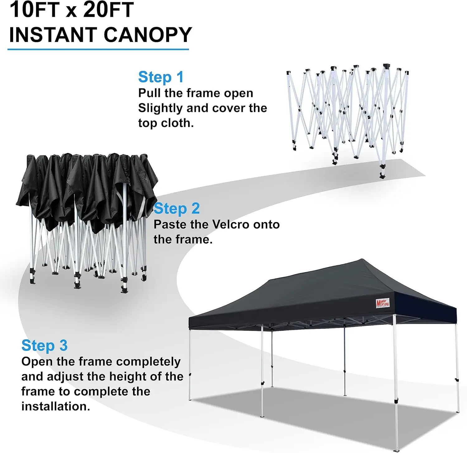 Pop Up Canopy Tent Commercial 10x20Instant Shelter Black Sturdy Frame Waterproof Can Effectively Reflect 99% of Harmful Sunlight