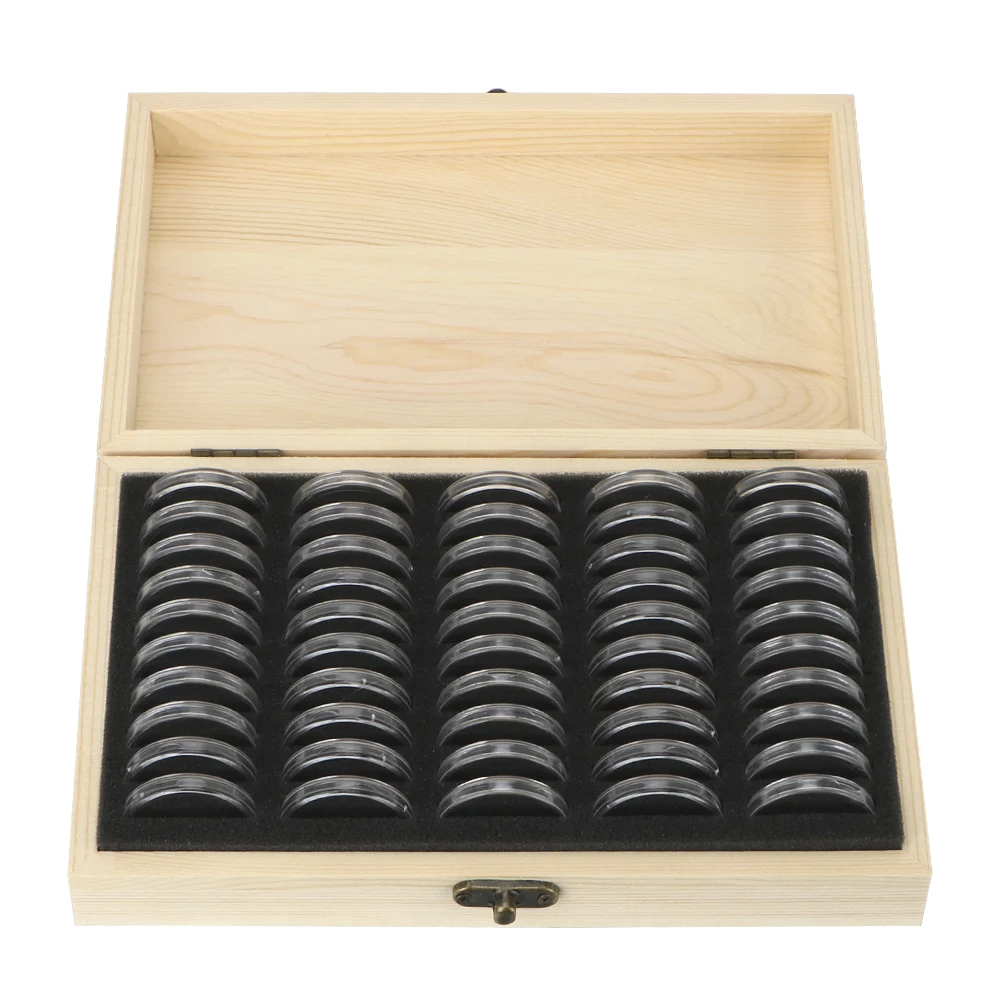 Adjustable Antioxidative Wooden Commemorative Coin Collection Case with Adjustment Pad Coins Storage Box
