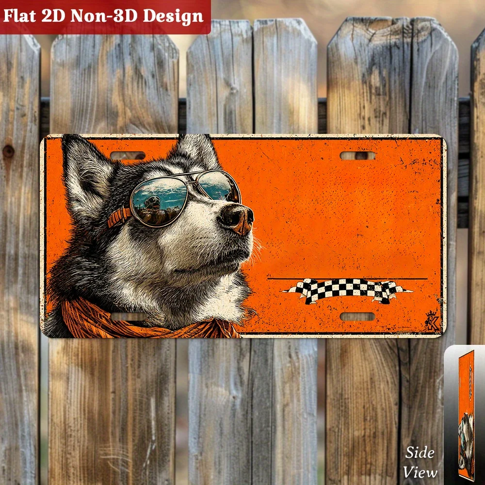Cool Husky | Fashion Glasses Dog Decorative License Plate, Only for Decoration, Funny Pet Lover Wall Decor, Bright Accent