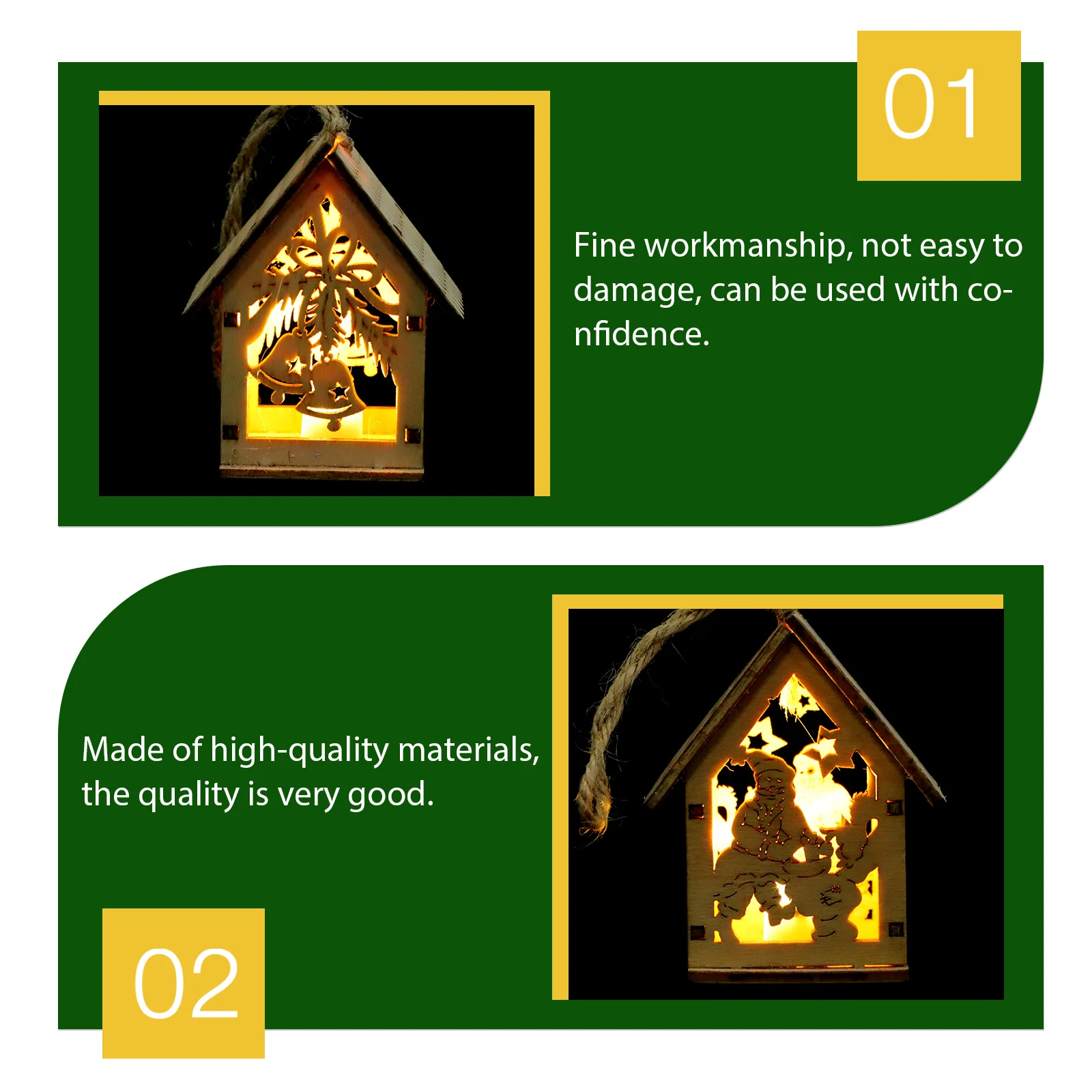 

2pcs Christmas Santa Bell Wooden Craft Xmas Tree Decor Glowing Pendant Festival Hanging Ornament Holiday Scene Decoration