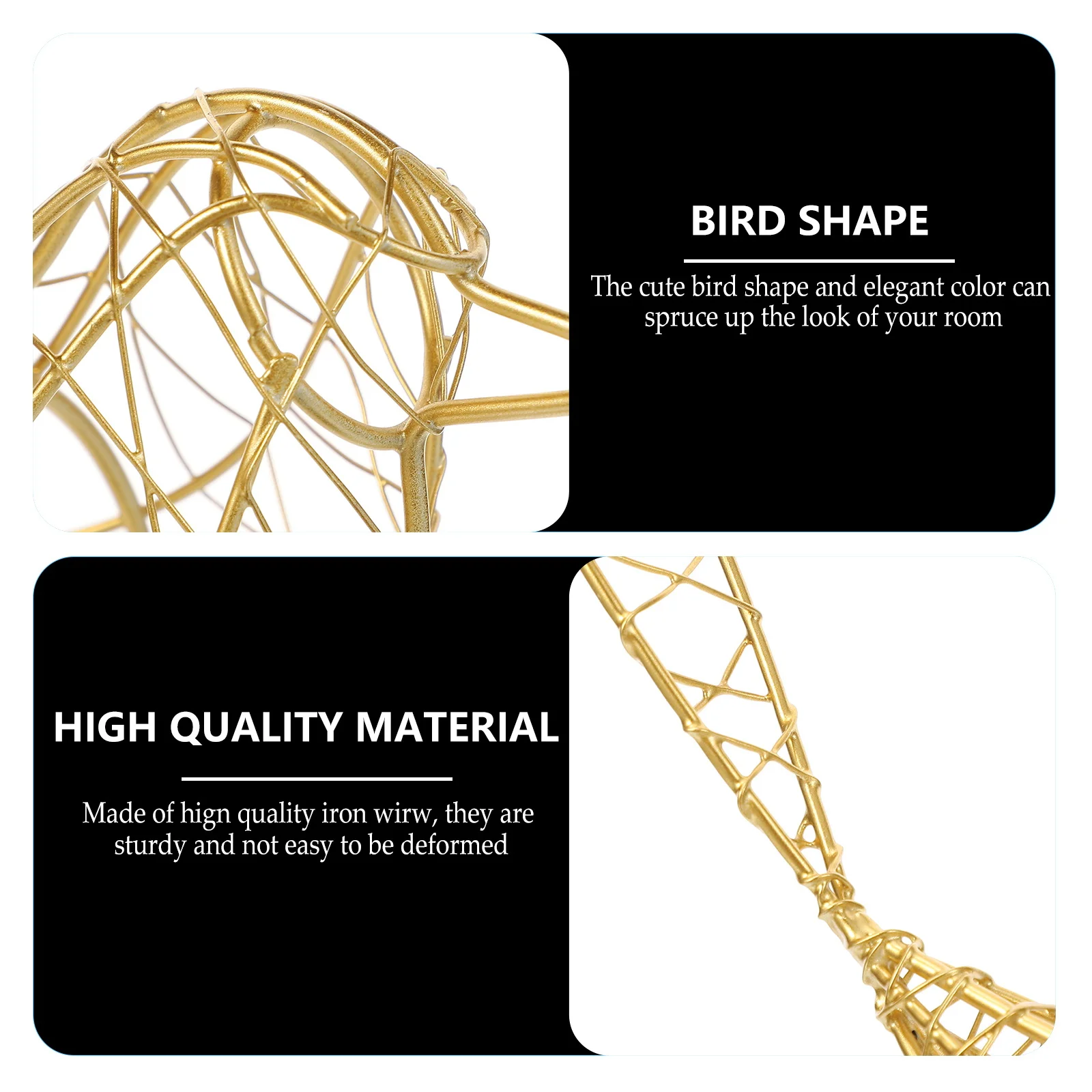 

2Pcs Metal Wire Bird Desktop Decor Black Gold Colors Elegant Sturdy Lightweight Home Living Room Garden Office Ornament