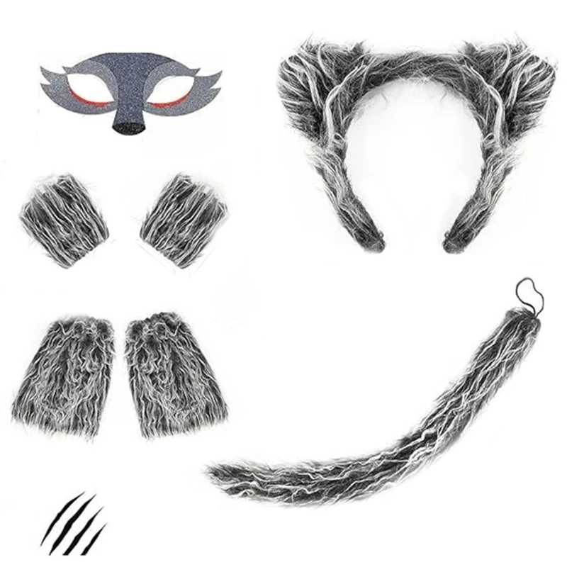 Kids and Adult Dresses Up Set Furry Headbands and Tail for Role Play T21C