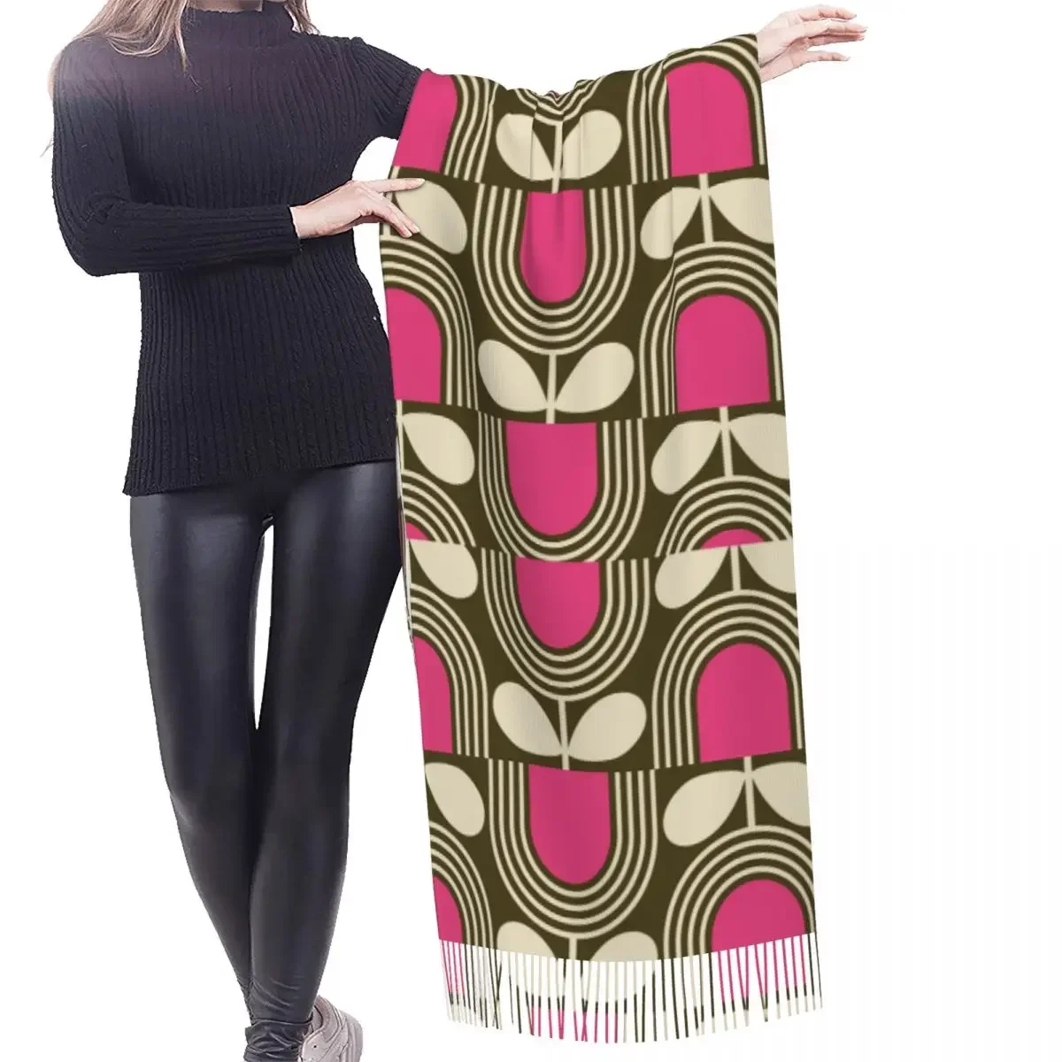 Custom Print Striped Tulip Fuschia Scarf Women Men Winter Fall Warm Scarves Orla Kiely Art Shawl Wrap