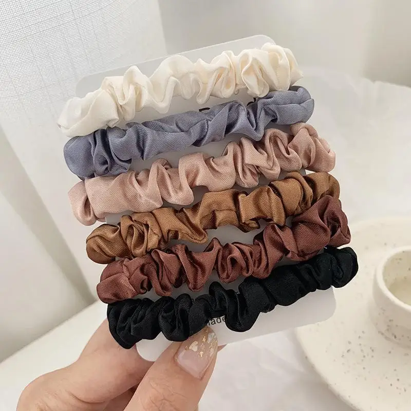 6-Piece Women's Pure Color Satin Large Scrunchie Daily Simple Atmospheric Set