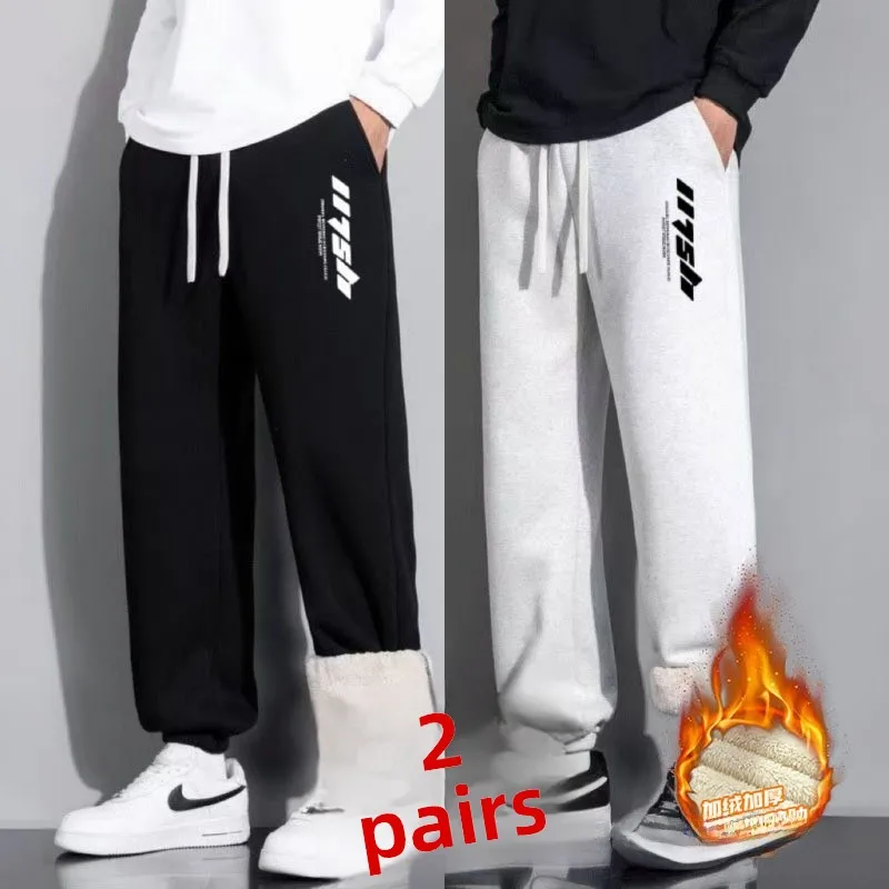 

Мужские утепленные брюки из овчины с флисовой подкладкой, свободного кроя, спортивные повседневные брюки, осенне-зимние теплые брюки, брюки прямого кроя