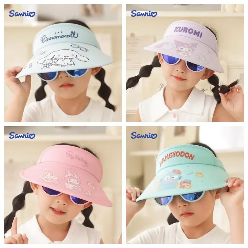 Sanrio Anime Hello Kitty Kuromi My Melody Cinnamoroll Children's Sunscreen Hat Summer Uv Resistant Sunglasses Visor Hat