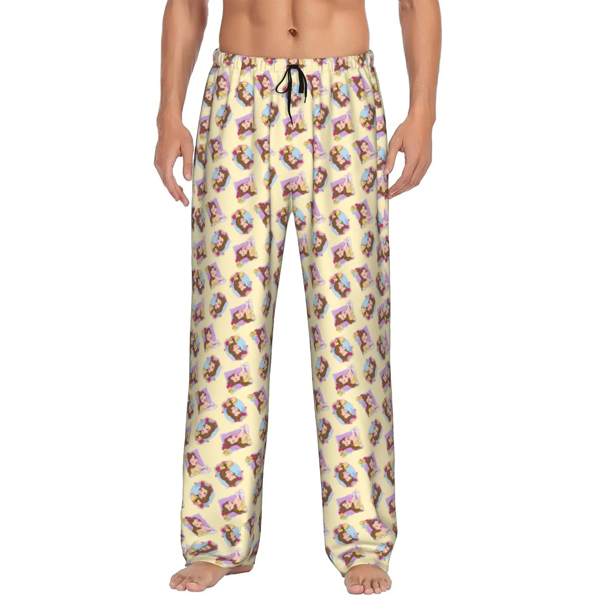 

Custom Print Belle Cute Cartoon Pajama Pants Men Beauty And The Beast Sleep Sleepwear Bottoms with Pockets