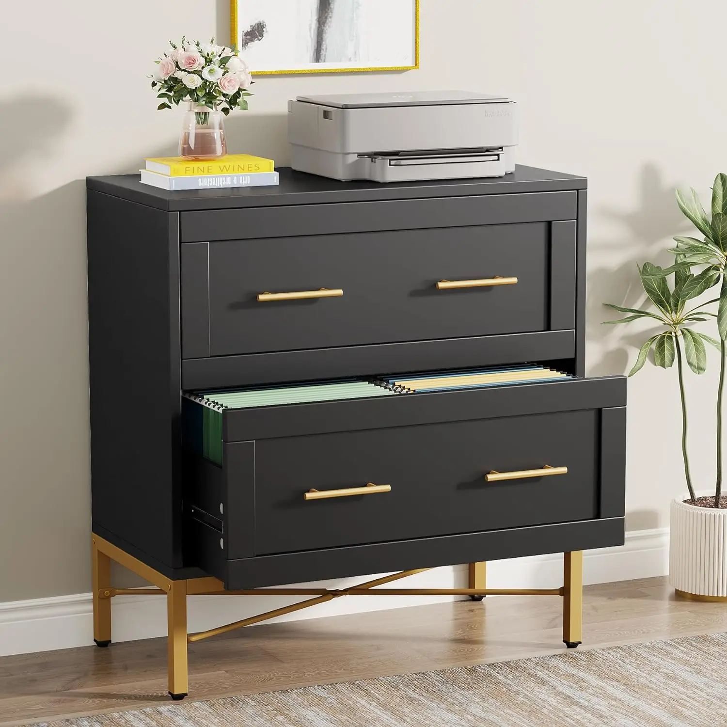 

2 Drawer File Cabinet, Modern Lateral Filing Cabinet for Letter/Legal, Large File Storage Cabinets Printer Stand w/ Storage