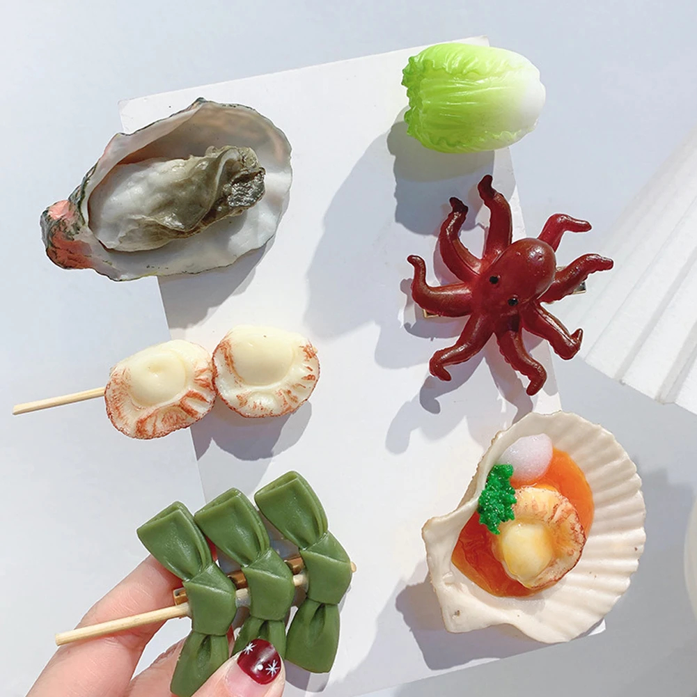 New Simulation Food Hairpins OctopusPork Ribs Hairclip Funny Exaggerated Food Hairgrips Lady Unique Design Childs Hair Accessory