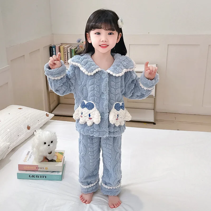 

Cinnamoroll Girl's Coral Fleece Pajamas My Melody Autumn-Winter Thick Flannel Fleece Warm Outerwear Home Clothes for Children