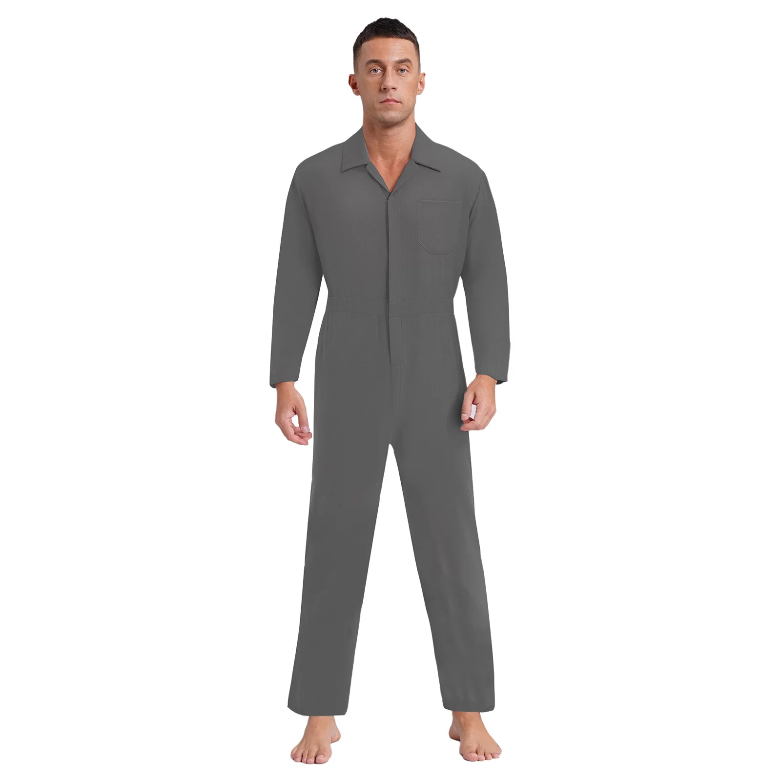 

Adult Men Dust-proof Working Cargo Jumpsuits Long Sleeve Solid Color Coverall for Factory Manufacturing Labor Work Costumes
