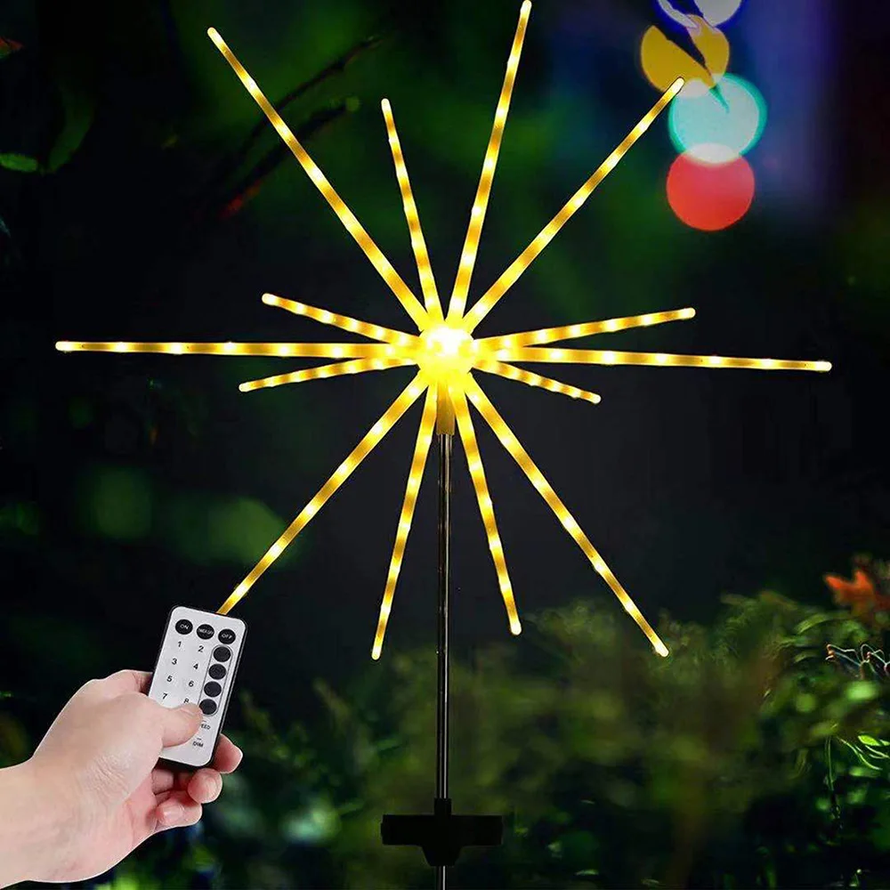 56/112 Leds Solar Grounding Meteor Shower Explosion Star Fireworks Lights With Remote Control Outdoor Garden Decorative Lamp