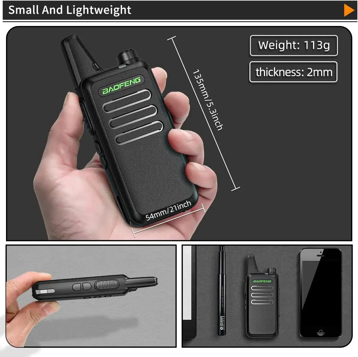 Practical bestseller BAOFENG  BF-T20 Mini Walkie Talkie Lightweight USB Charging High Power Portable Two Way Radio