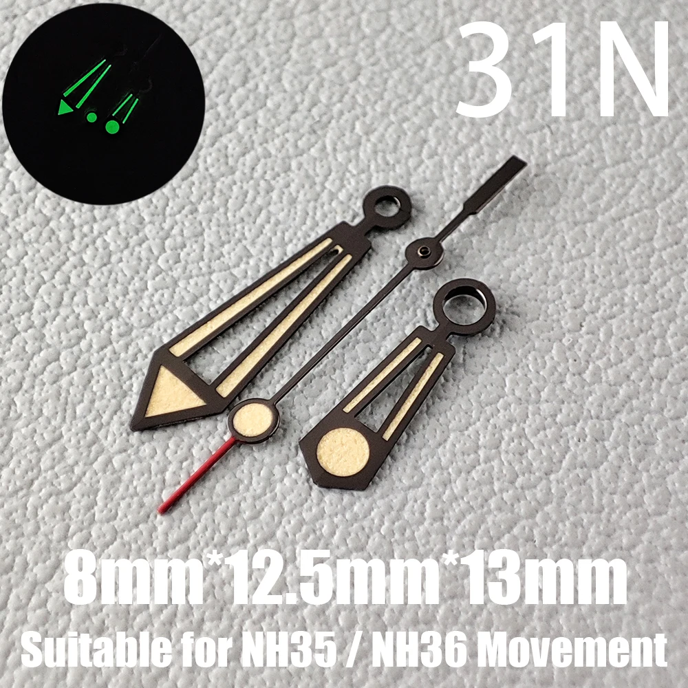 8*12,5*13 мм стрелки для часов NH35 стрелки NH36 стрелки C3 зеленые светящиеся подходит для NH35/NH36 аксессуары для часов