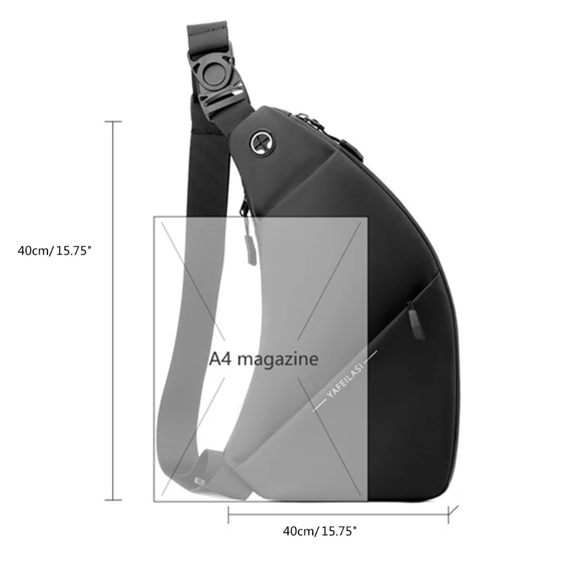 Sling masculino impermeável crossbody Bolsa com orifício para fone ouvido mochila ombro no peito