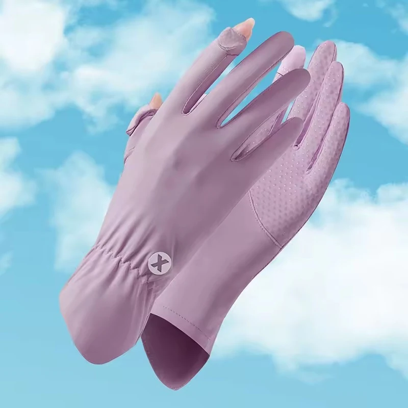 Guantes transpirables frescos de seda helada de verano para conducir y andar en bicicleta al aire libre guantes protectores elásticos con tapa y pantalla táctil resistentes a los rayos UV