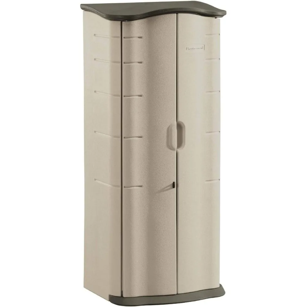 

Compact Vertical Storage Shed with Floor, Weatherproof, Beige/Brown, Ideal for Home and Backyard Organization