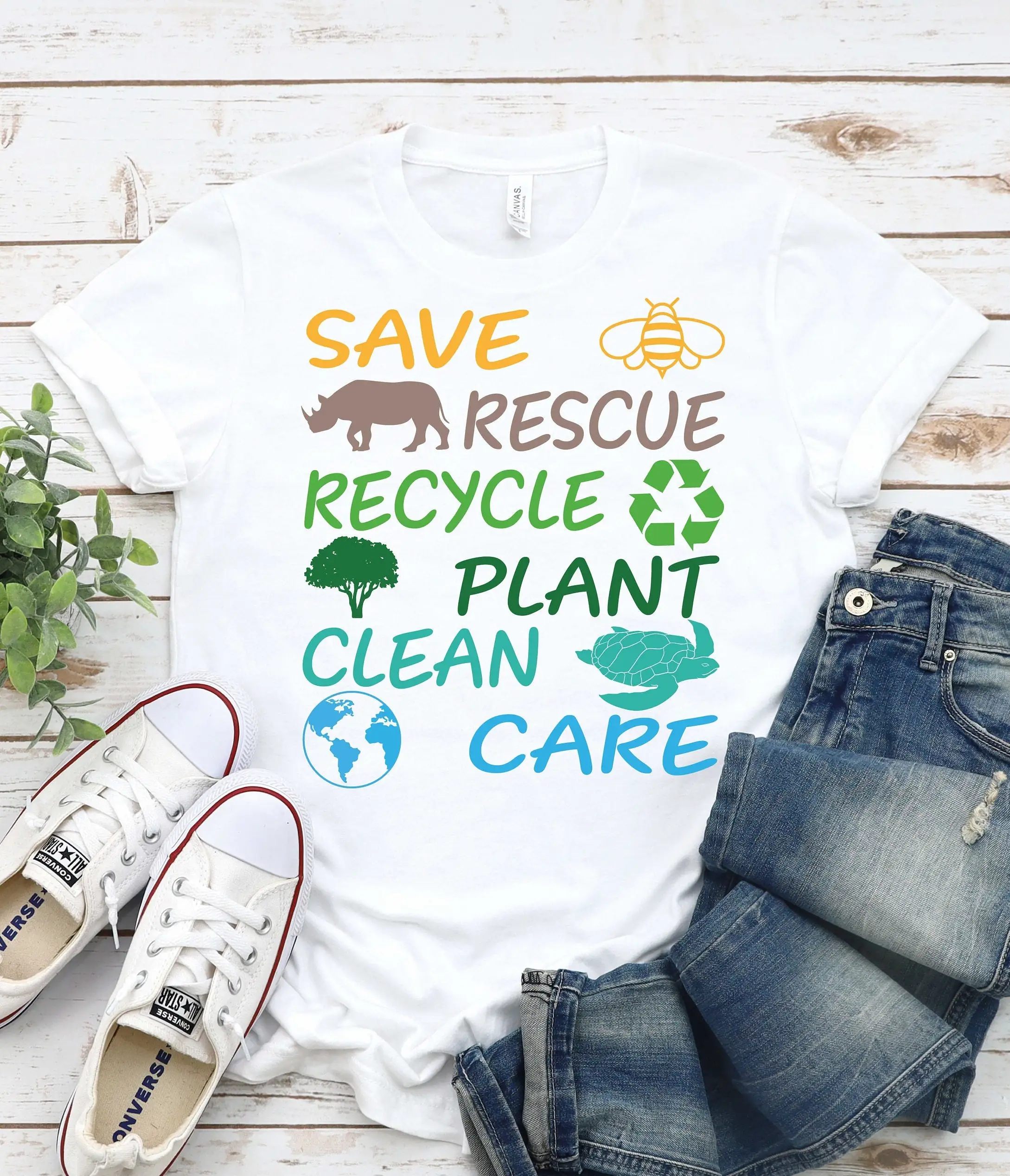 Climate Change T Shirt Earth Day Save Our Planet Recycling Awareness Mother Global Warming