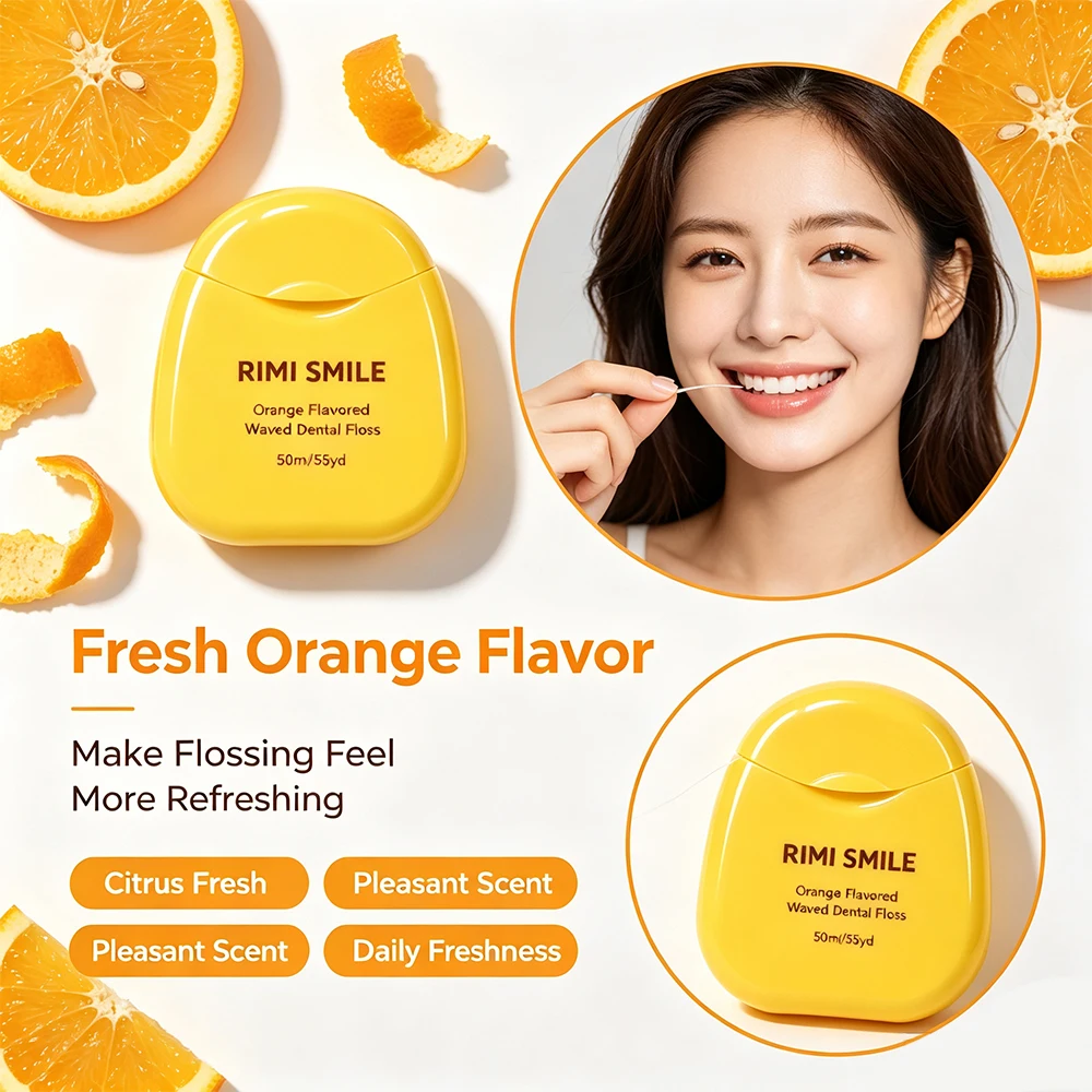 5PCS Orange Dental Floss, Durable Shred‑Proof Teeth Floss Box, Fresh Orange Taste, Effective Plaque Removal Daily Teeth Cleaning