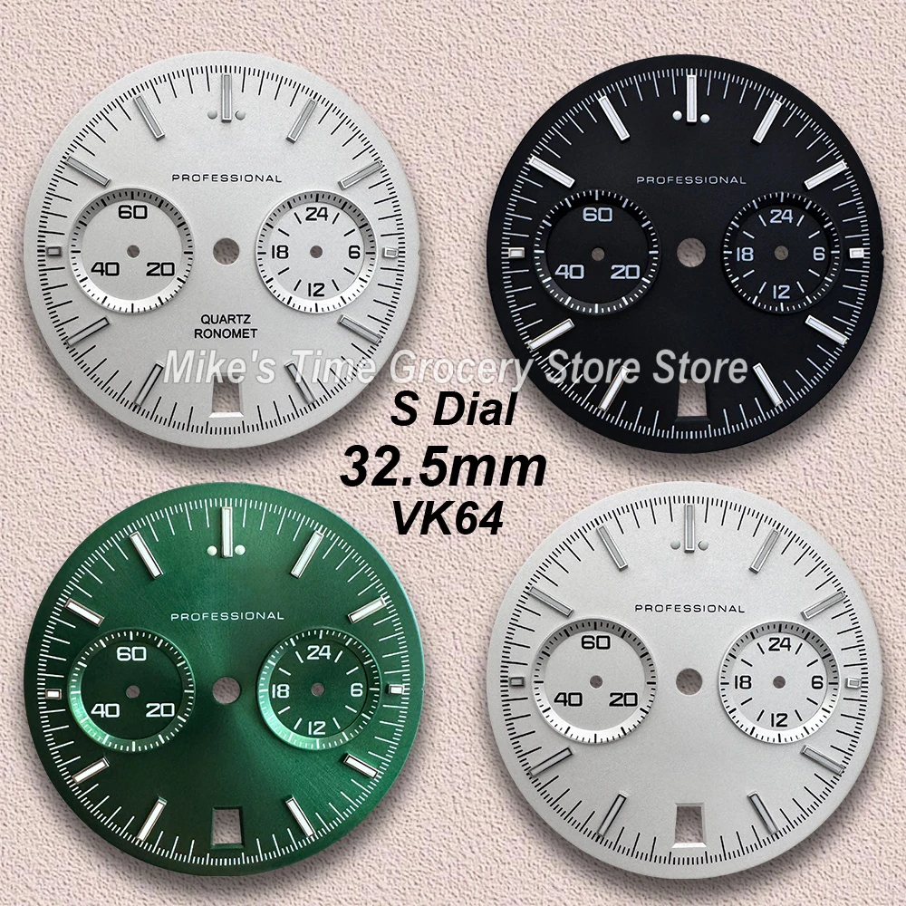 

32.5mm S Logo Speed Dialsuitable for VK64 Quartz Movement Green Luminous Quality Sunray/Matte Watch Modification Accessories