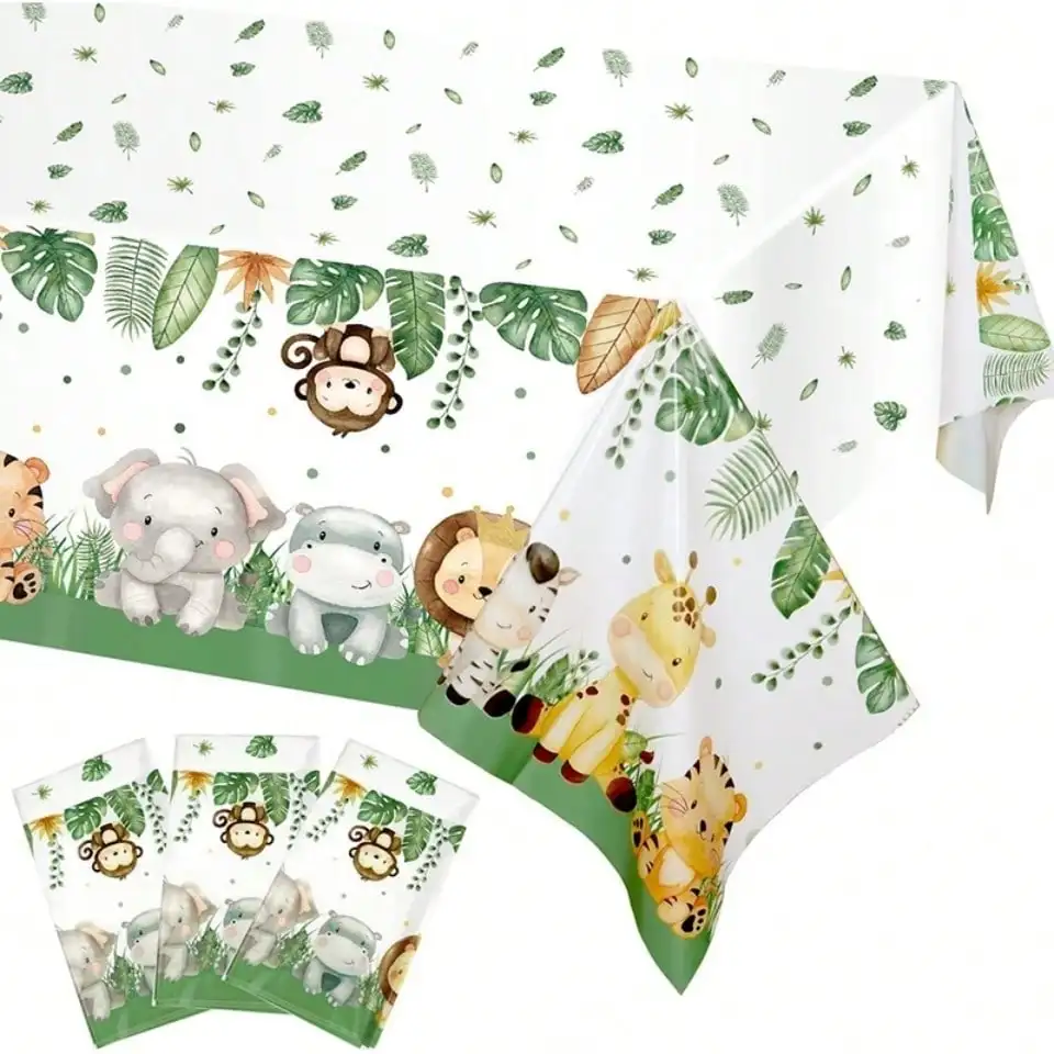 

1pc/3pcs Cartoon Animal Jungle Print Disposable Tablecloth, Waterproof & Oil-Resistant for Kids Party