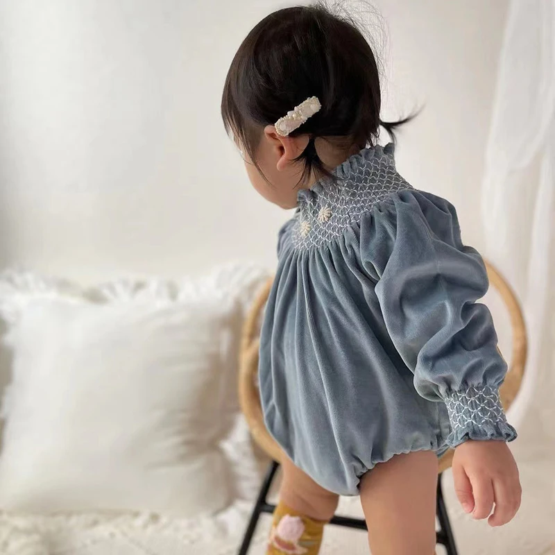 Children's Corduroy Bodysuit Dress Winter Bebe Baby Romper Newborn Embroidered Long Sleeve Pants Infant Vintage Velvet Vestido