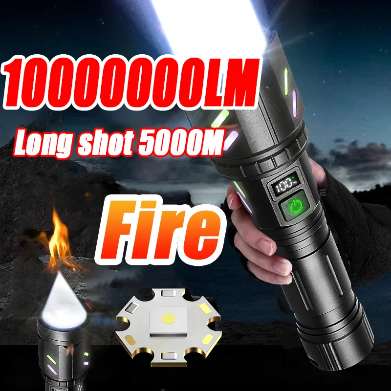 

2025 NEW Ultra Bright LED Flashlights Most Powerful Tactical Torch Ignitable Portable Lamp Power Display Torch Camping Lantern