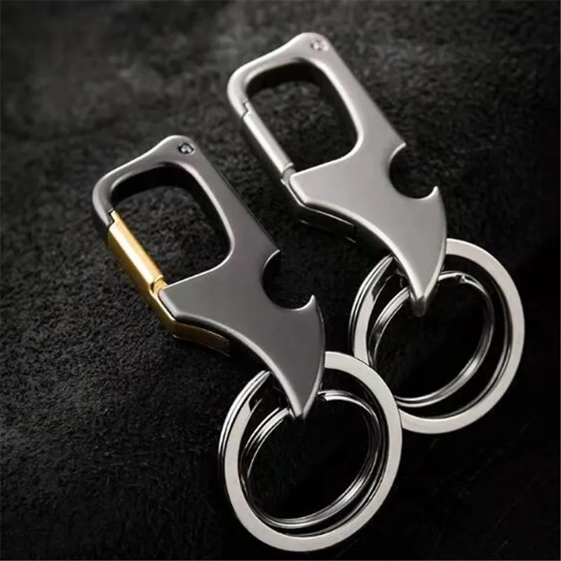 Classic Men Mini Foldable Knife Keychain Outdoor Multi-Functional 2 In 1 Metal Bottle Opener With Two Key Rings For Boy Gifts