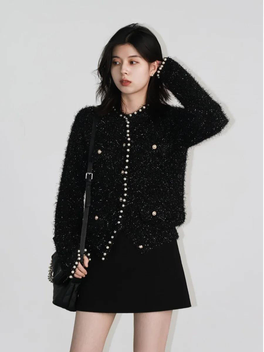 CHIC VEN New Women Knitted Cardigan Single Breasted Black Female Sweater Ladies Jacket for Woman Winter Autumn 2023