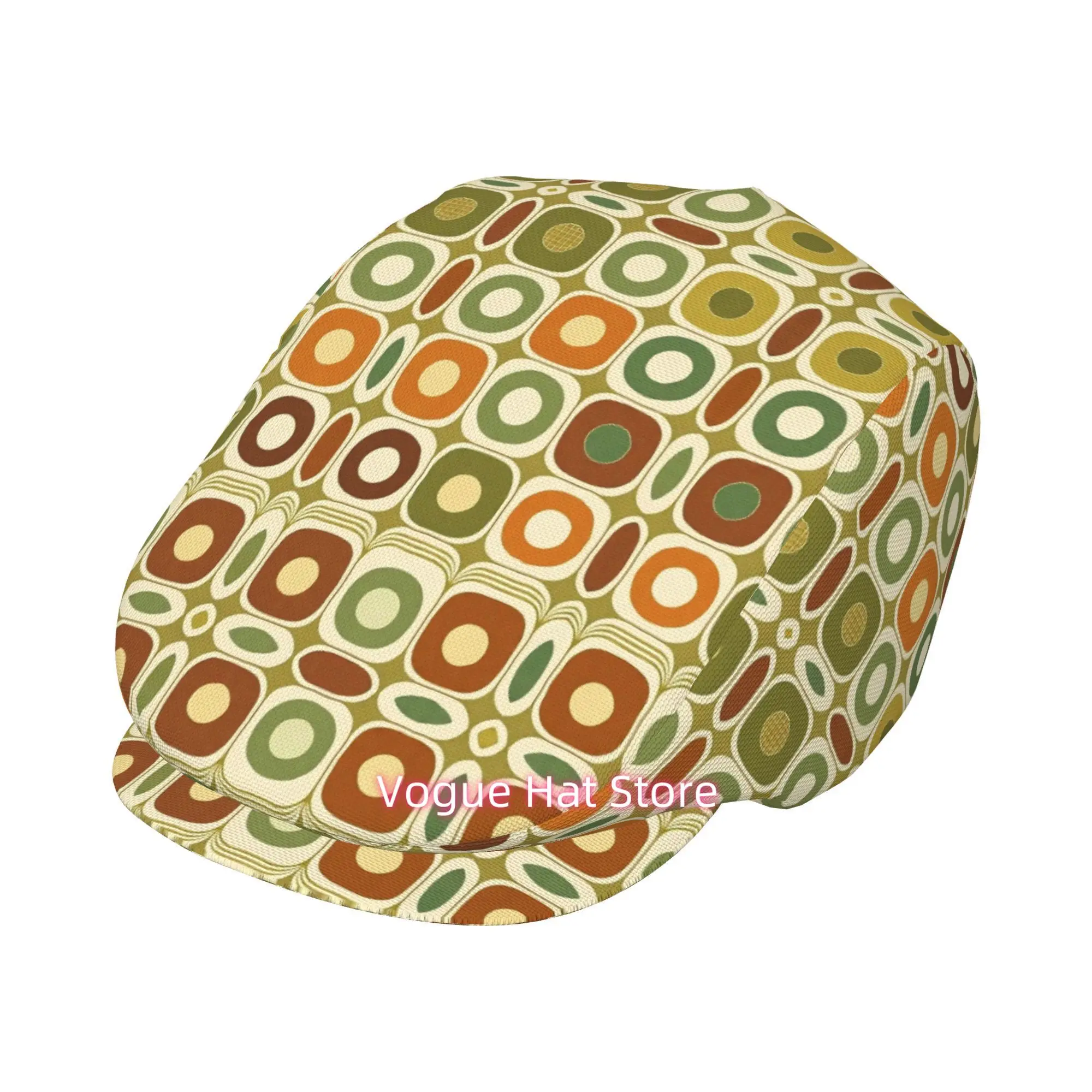 1pc Vintage Circle in Square Tiles for all-Over Printed Beret, Retro Newsboy Cap, Unisex, a Must-Have Fashion Accessory for Outd