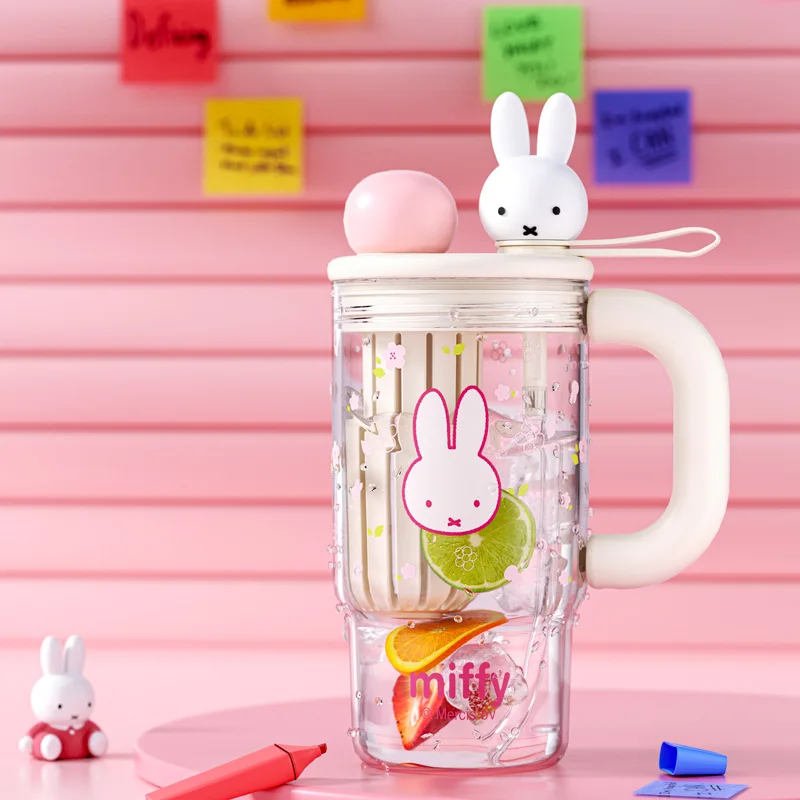 

New Miffy Cup Korean Kawaii Girls Tritan Portable Straw Cup Student Large Capacity Cartoon Plastic Handheld Cup Couple Water Cup