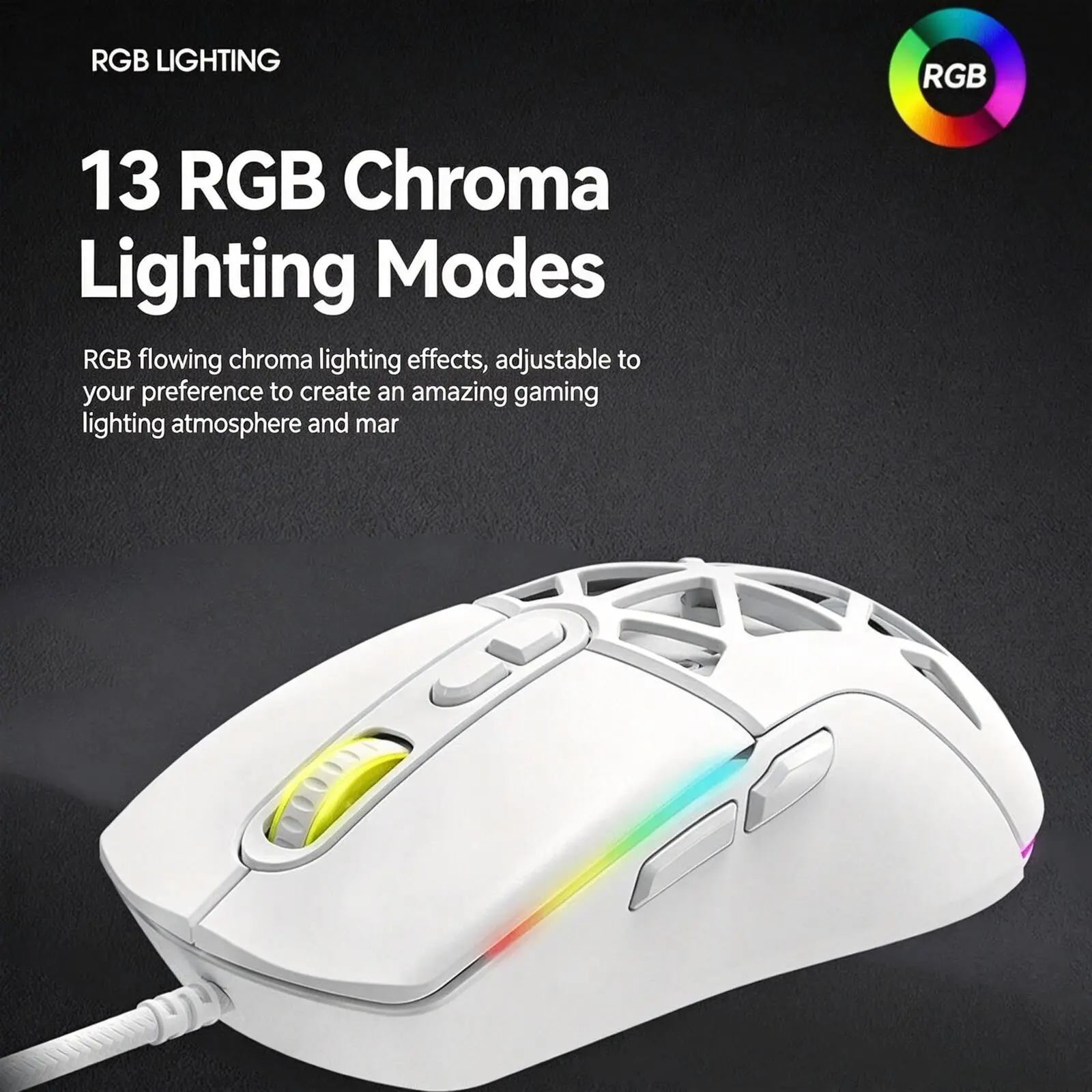 Honeycomb Wired Mouse Magnetic Interchangeable Cover 6 Level Adjustable 12800 DPI 13 Modes RGB Ergonomic Gaming Computer Mice