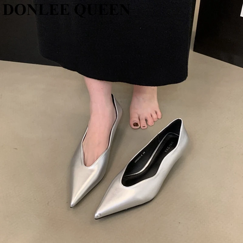 Fashion Pointed Toe Low Heels Women Shoes Shallow Pumps Dress Office Ladies Loafers Elegant Pumps Brand Shallow Zapatillas Mujer